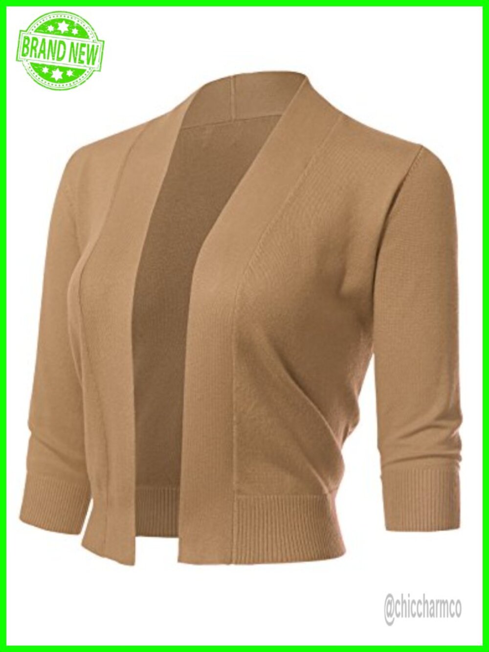 Womens Lightweight 3/4 Sleeve Cropped Shrug Cardigan Open Front